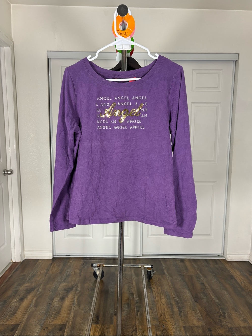 Gloria Vanderbilt Purple Long-Sleeve Top with Gold 'Angel' Accent